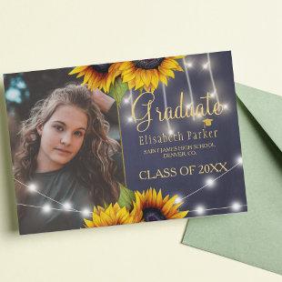 Gold sunflowers chalkboard graduation announcement