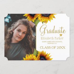 Gold sunflowers elegant graduation announcement