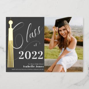 Gold Tassel Dark Gray Photo Graduation Foil Invitation