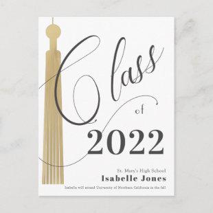 Gold Tassel White Graduation Announcement Postcard