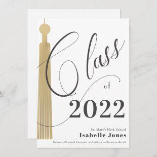 Gold Tassel White Graduation Invitation