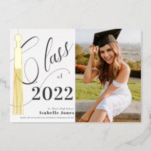 Gold Tassel White Photo Graduation Foil Invitation