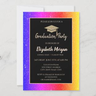 Gold Tiara Ombre Colorful Glitter Graduation Invitation