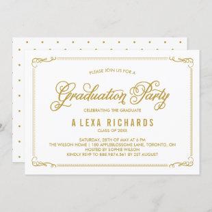 Gold Whimsical Border and Script Graduation Invitation