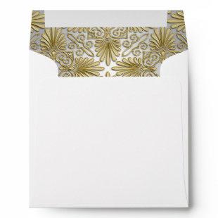 Gold White Art Deco Damask Fancy Envelope