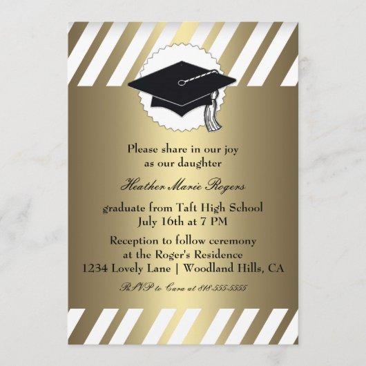 Gold White Striped Graduation Inivitation Invitation