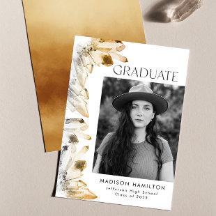 Golden Amber Watercolor Crystal Photo Graduation Announcement
