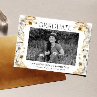 Golden Amber Watercolor Crystals Photo Graduation Announcement