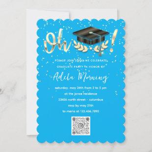 Golden Confetti Graduate Party QR Code Blue  Invitation