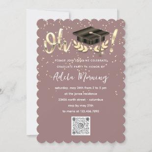 Golden Confetti Graduate Party QR Code Rose  Invitation