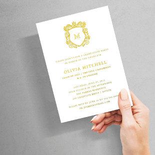 Golden Crest | Elegant Graduation Party Foil Invitation