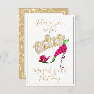 Golden Crown, Floral Fairy High Heel Shoe Invitation