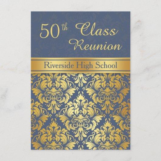 Golden damask on blue 50th Class Reunion Invite