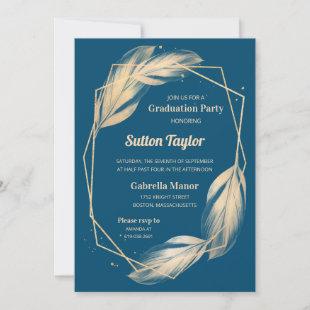 Golden Feathers on Navy Graduation Party Invitation