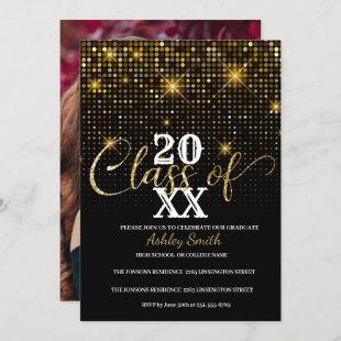 golden  glitter graduation invitation