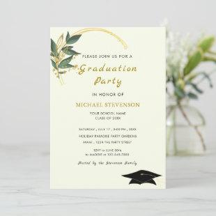Golden Leaves Frame Graduation Party Invitation