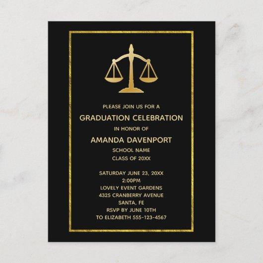 Golden Scales of Justice Law Theme Graduation Invitation Postcard