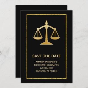 Golden Scales of Justice Law Theme Graduation Save The Date