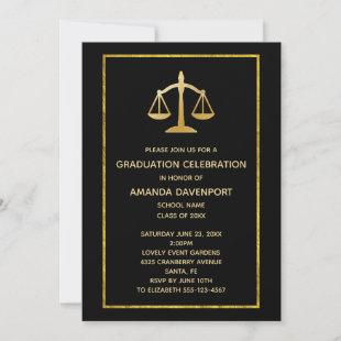 Golden Scales of Justice Law Themed Graduation Invitation