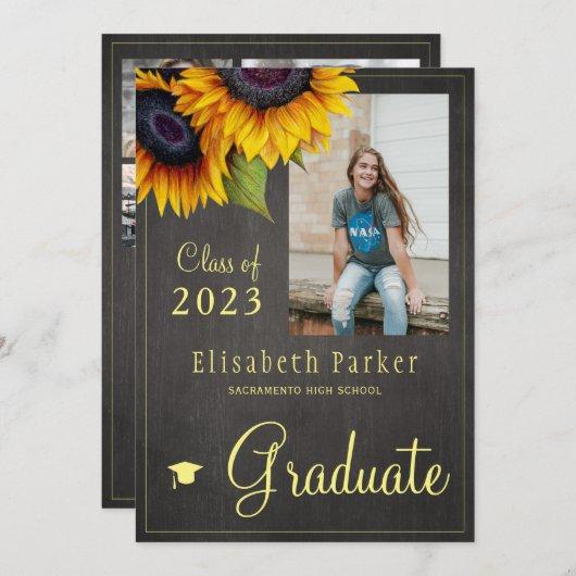 Golden sunflowers PHOTO collage graduation party Invitation