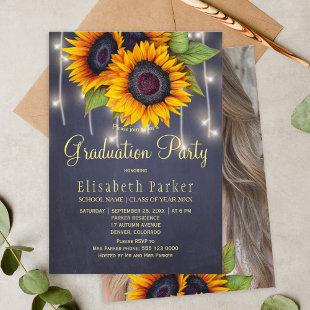 Golden sunflowers PHOTO rustic graduation party Invitation