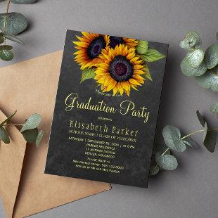 Golden sunflowers rustic chic graduation party invitation