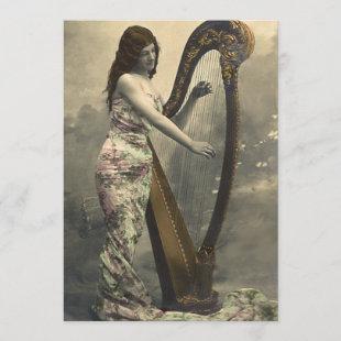 Gorgeous Vintage Woman Harpist  Invitations