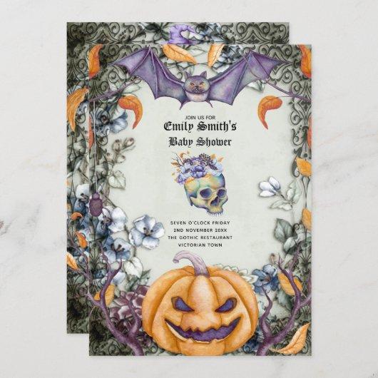 Goth Halloween Baby Shower Purple Orange Skulls Invitation