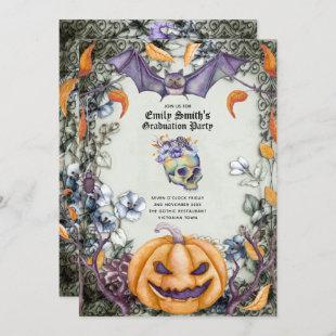 Goth Purple Skulls Halloween/Muertos Graduation Invitation