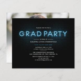 Grad 2022 Blue Neon Graduation Photo Party Invitat