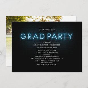 Grad 2022 Blue Neon Graduation Photo Party Invitation