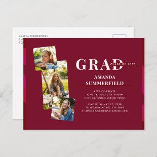 Grad 2022 Burgundy Photo Collage Graduation Party Invitation Postcard