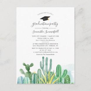 Grad 2022 Cacti Plants Watercolor Graduation Party Invitation Postcard
