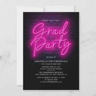 Grad 2022 Photos Pink Neon Graduation Party Invitation