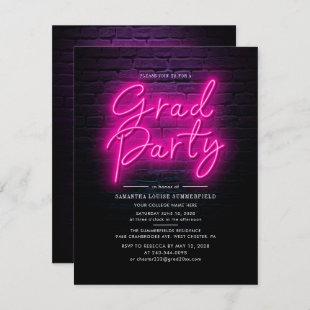 Grad 2022 Pink Neon Script Photo Graduation Party Invitation