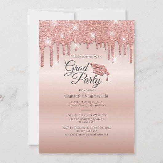 Grad 2022 Rose Gold Glitter Graduation Party Invitation