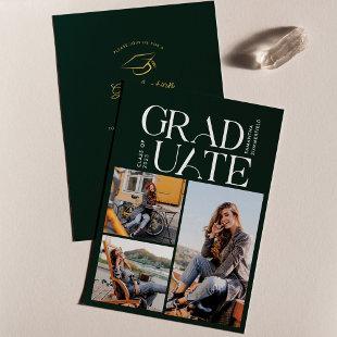 Grad 2023 Photo Collage Green Graduation Party Invitation