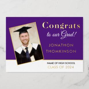 Grad 2024 Announcement Gold Foil Photo Purple