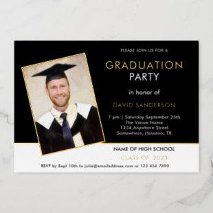 Grad 2024 Graduation Party Photo Black White Gold Foil Invitation