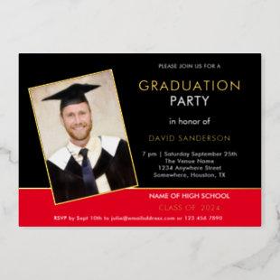 Grad 2024 Graduation Party Photo Red Black Gold Foil Invitation
