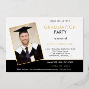 Grad 2024 Graduation Party Photo White Black Gold Foil Invitation
