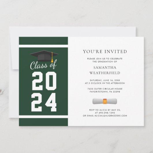 Grad 2024 Green White Photo Graduation Party Invitation