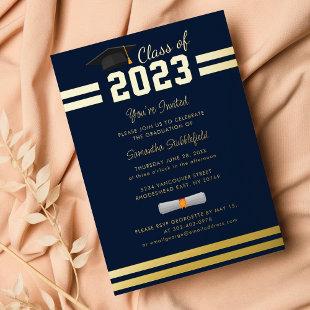 Grad 2024 Navy Blue Graduation Party Gold Foil Invitation