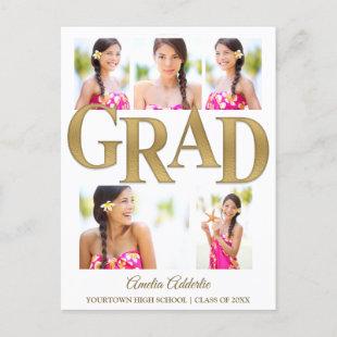 Grad Announcement Invitation White Gold 6 Photo