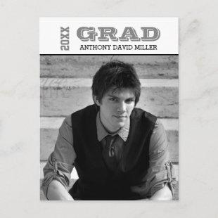 Grad Black/White- Graduation Announcement Postcard