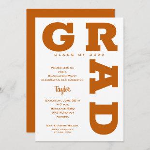 GRAD Burnt Orange Graduation Invitation