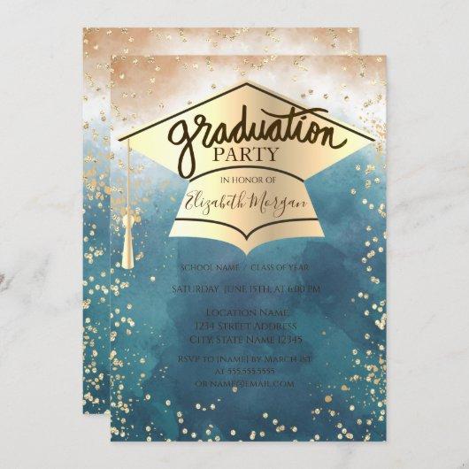 Grad Cap,Diamonds Paint Splash Graduation  Invitation