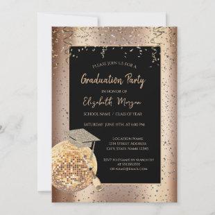 Grad Cap,Disco Ball Confetti, Wine Cooper Invitation