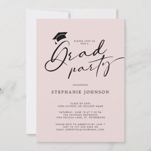 Grad Cap Modern Calligraphy Blush Graduation Party Invitation