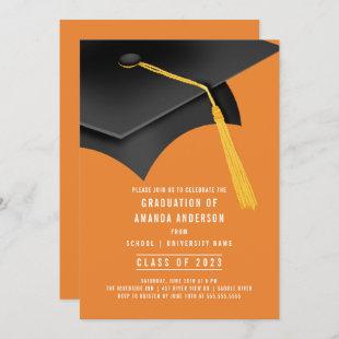 Grad Cap Orange Graduation Party Invitation